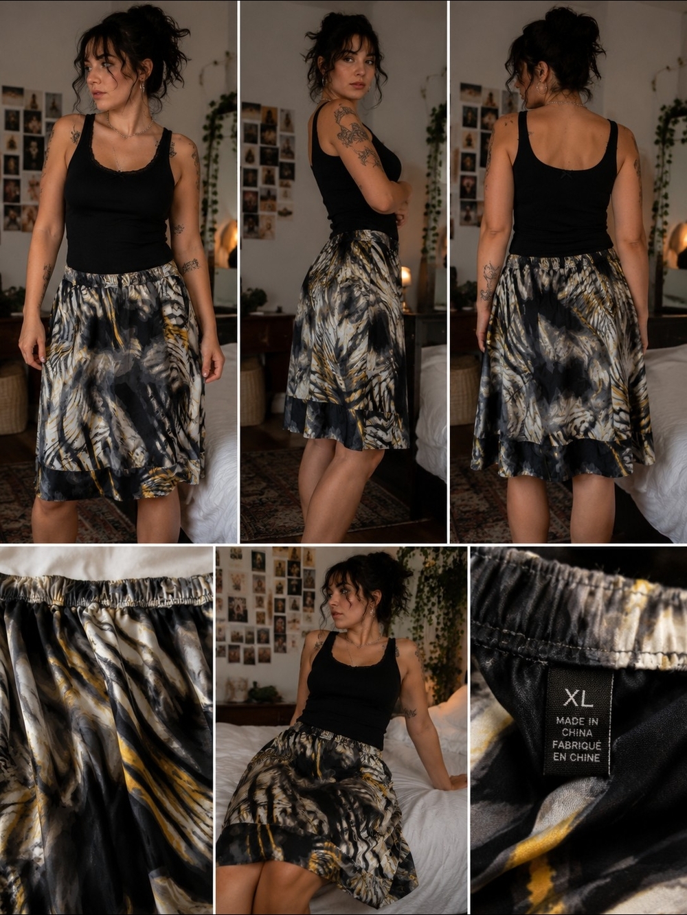 East 5th Black, Gold & Cream Patterned A-Line Skirt